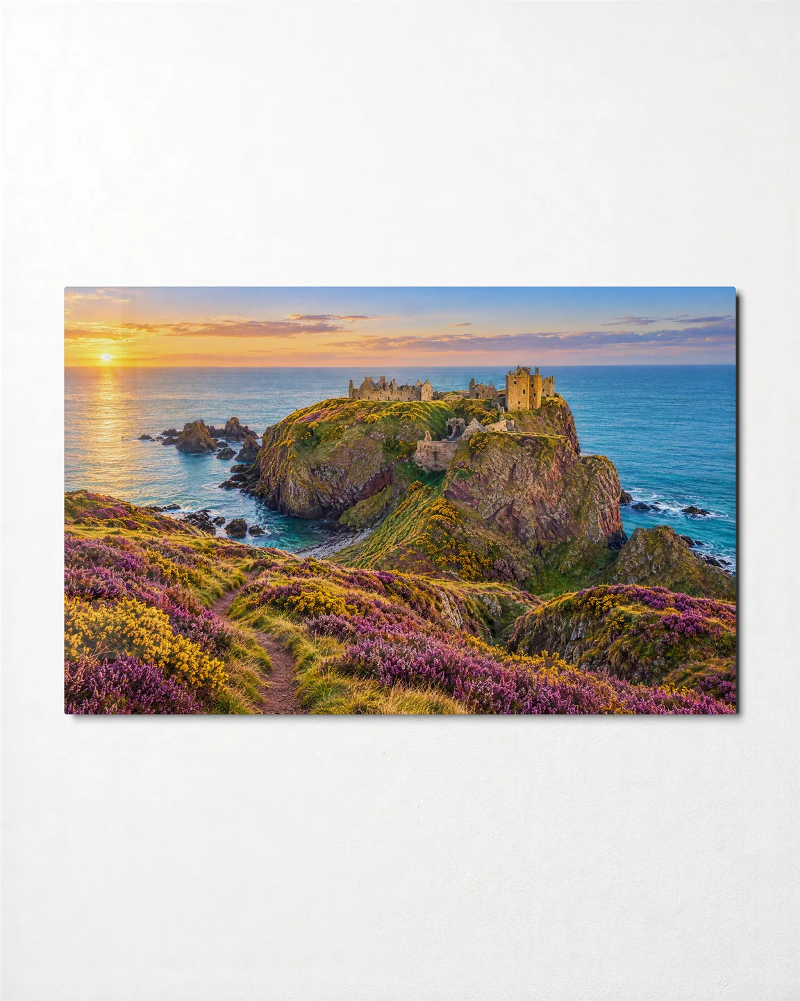 Dunnottar in Heather — front view of glass wall art