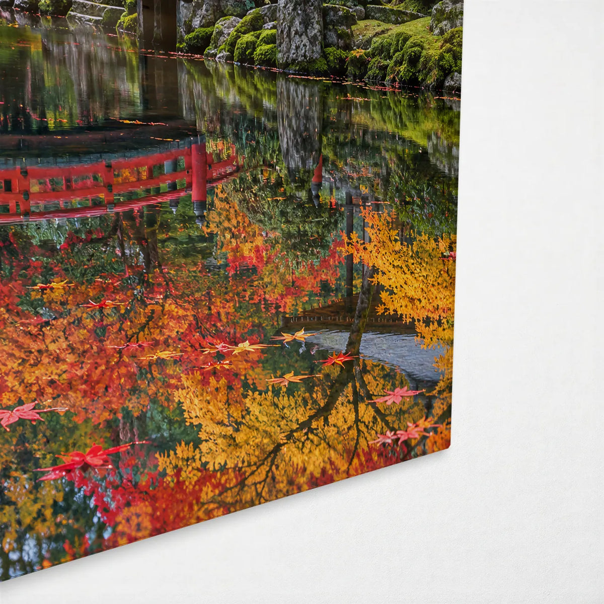 Kyoto Maple Garden — corner detail of glass wall art