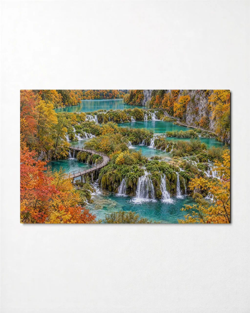 Plitvice Cascades — front view of glass wall art