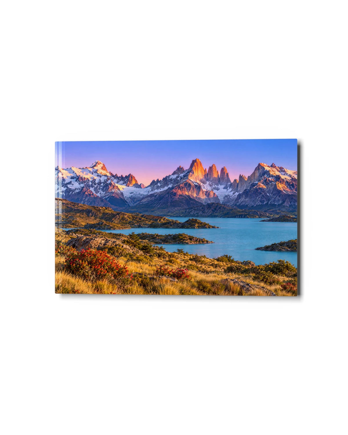 Patagonian Dawn — studio view of glass wall art
