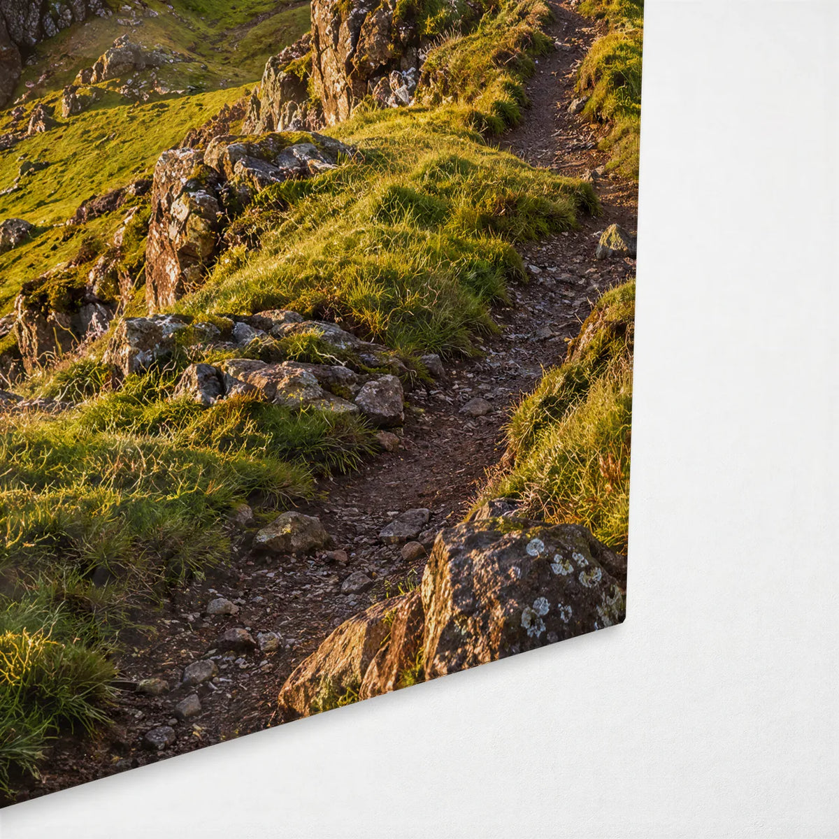 Highland Pinnacles in Gold — corner detail of glass wall art