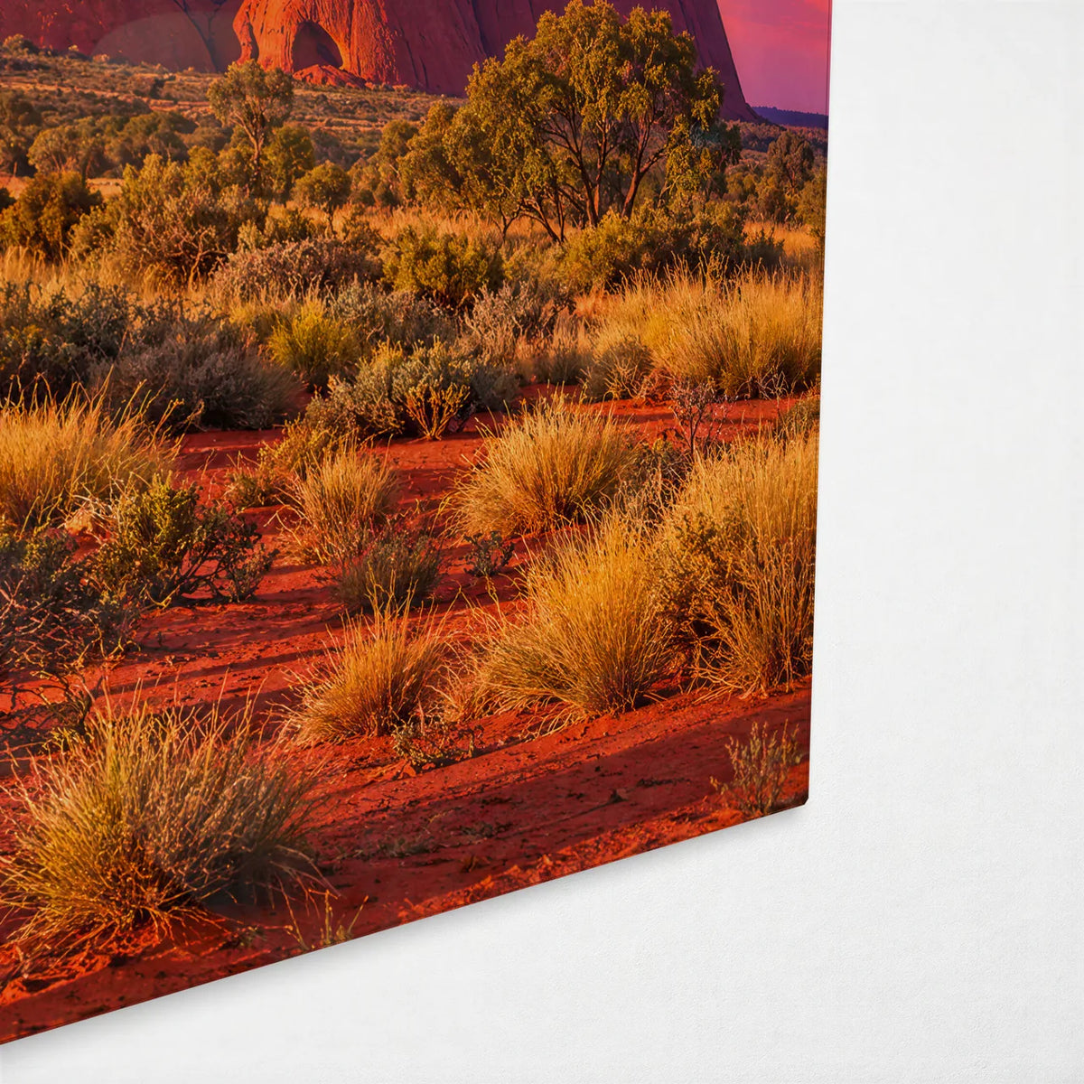 Uluru at Sunset — corner detail of glass wall art