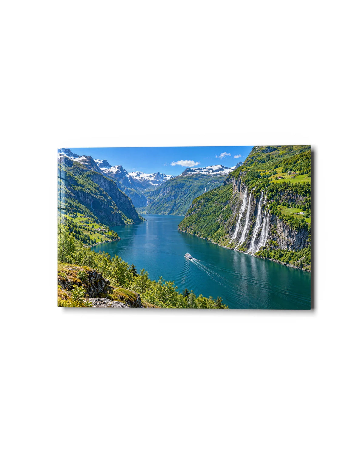 Geiranger Fjord — studio view of glass wall art