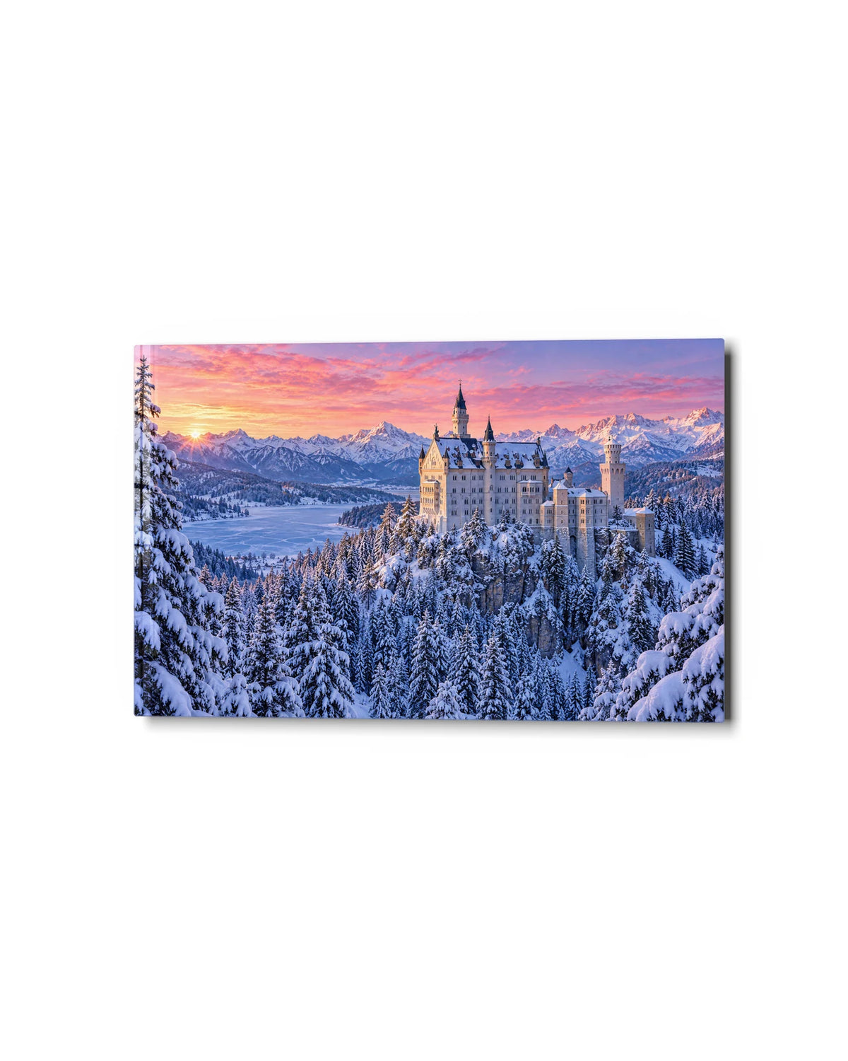 Neuschwanstein in Snow — studio view of glass wall art
