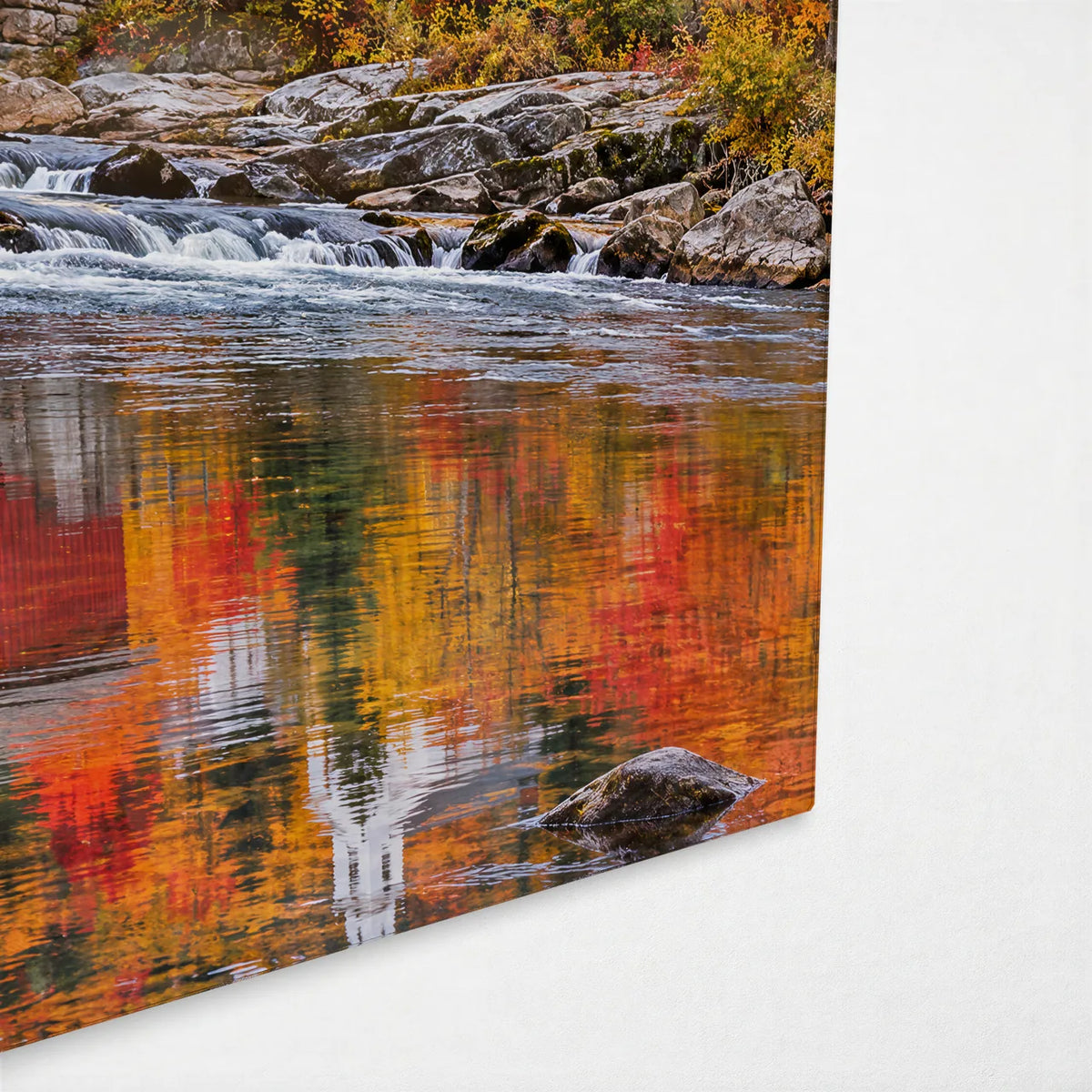 Vermont Covered Bridge — corner detail of glass wall art