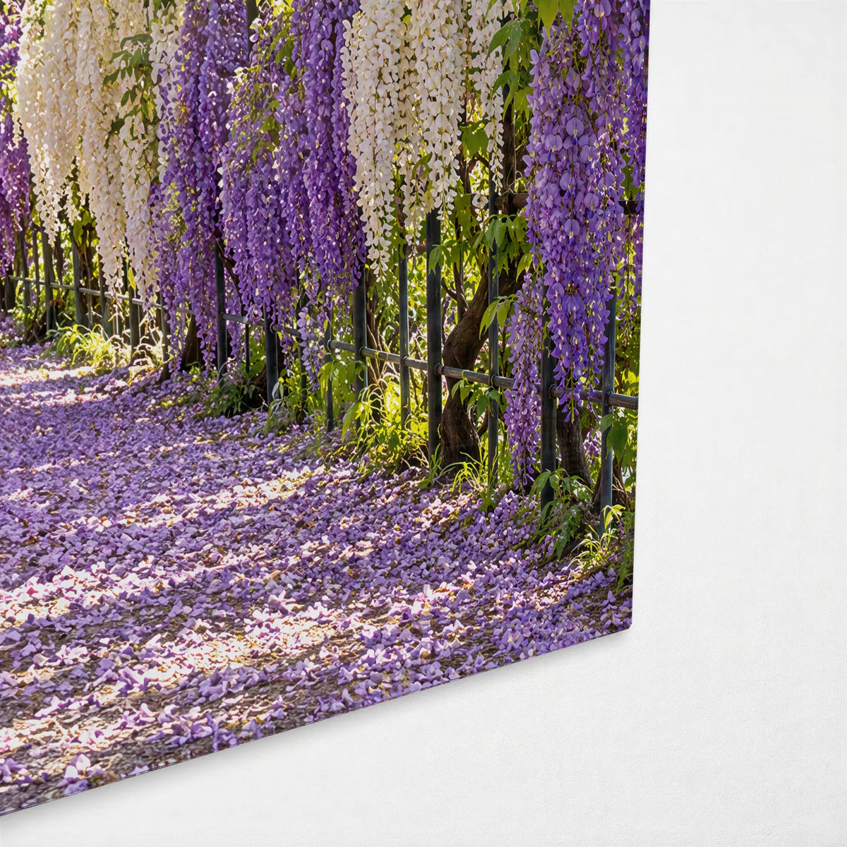 Wisteria Tunnel — corner detail of glass wall art