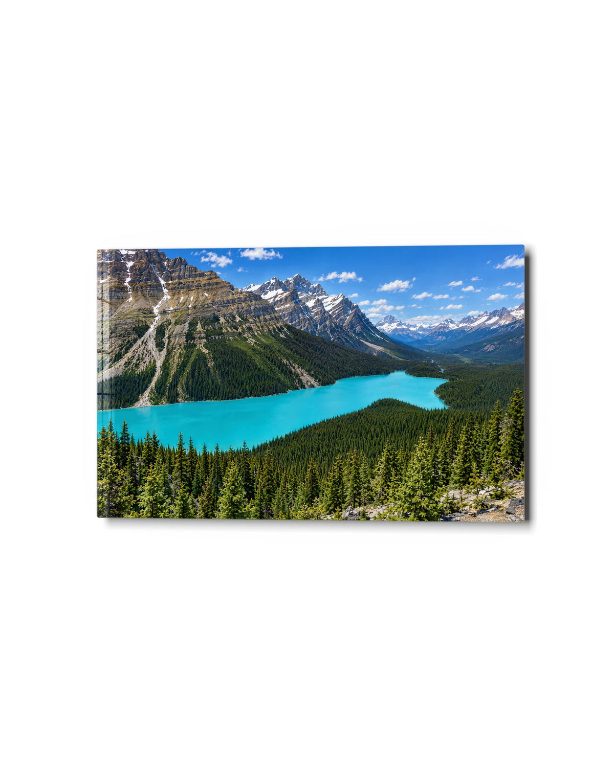 Peyto Lake — studio view of glass wall art