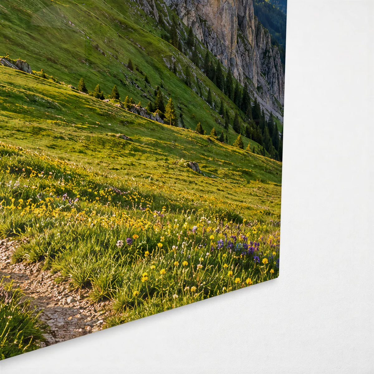 Seceda Ridge in Summer — corner detail of glass wall art