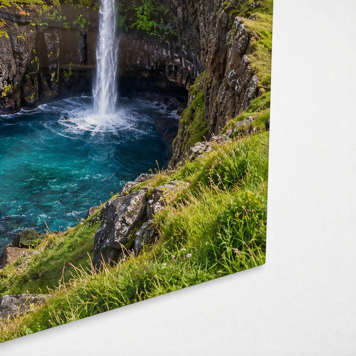 Waterfall to the Open Sea — corner detail of glass wall art