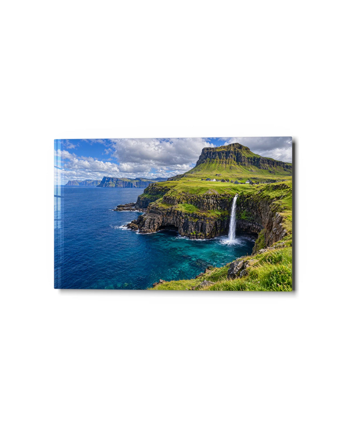 Waterfall to the Open Sea — studio view of glass wall art