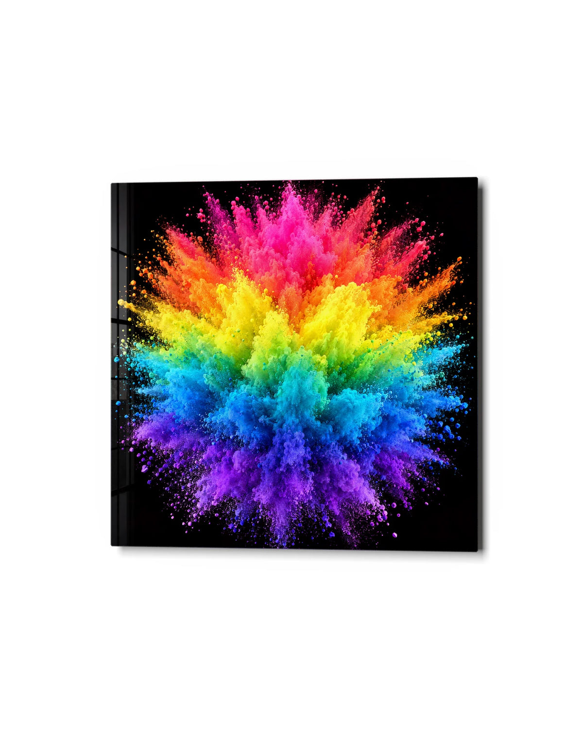 Rainbow Powder Burst — studio view of glass wall art