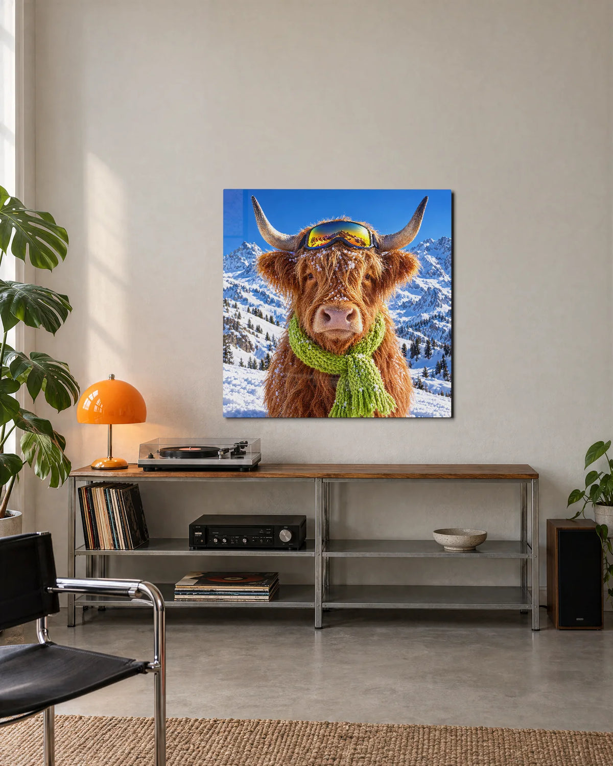 Highland Cow on the Slopes — shown in a living space