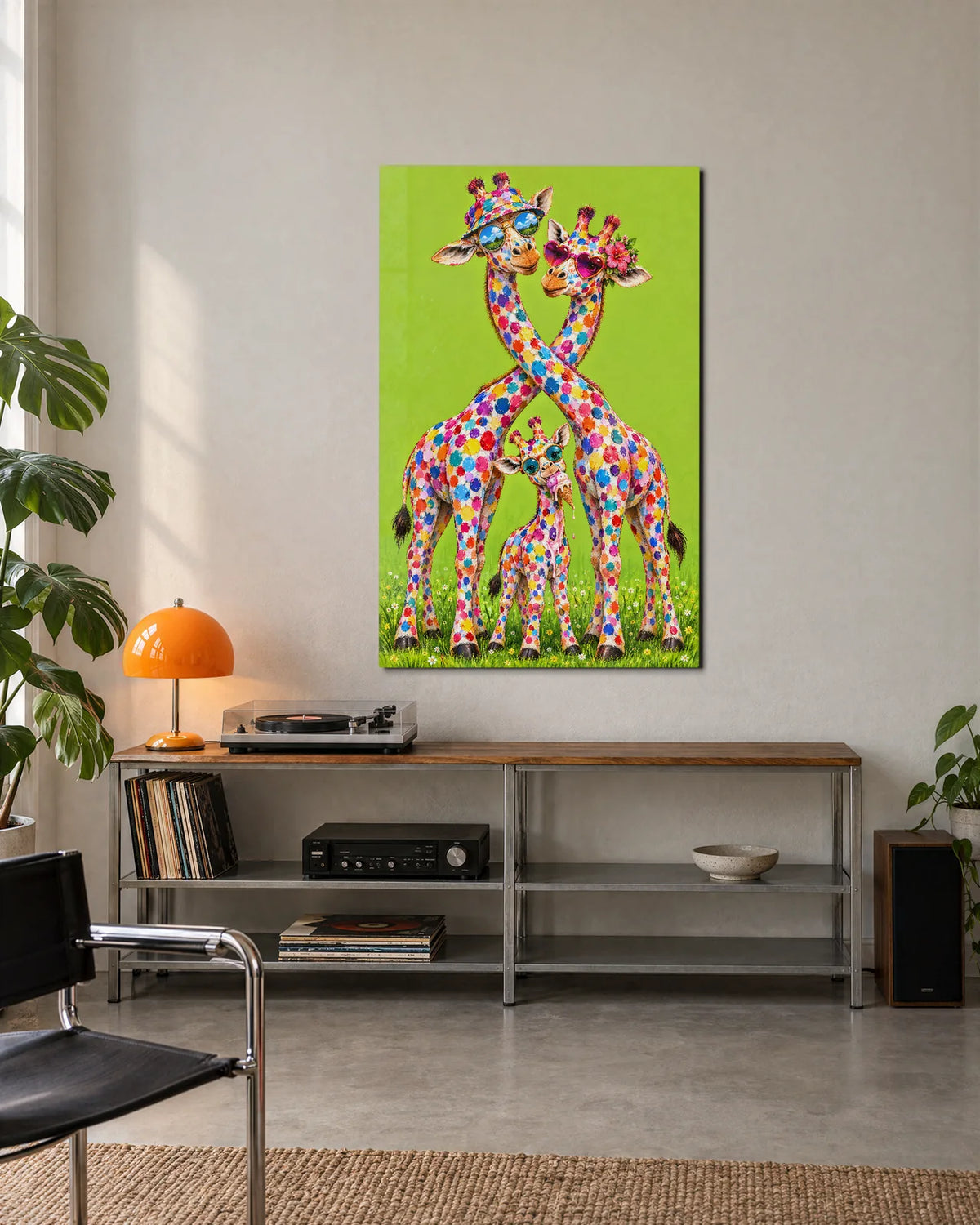 Giraffes on Holiday — shown in a living space