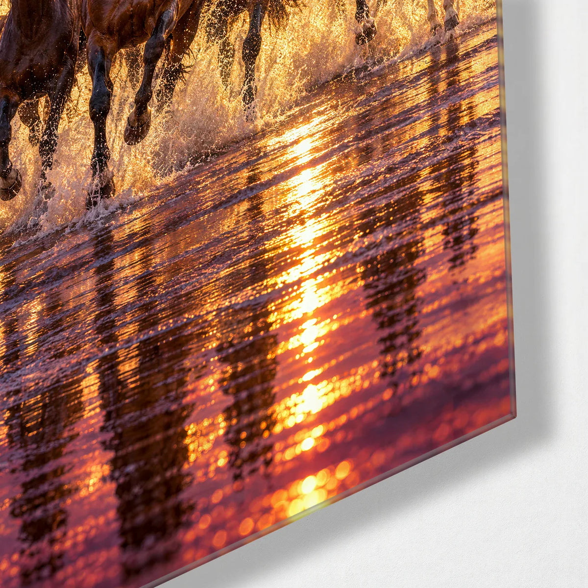Seven Through the Shallows — corner detail of glass wall art