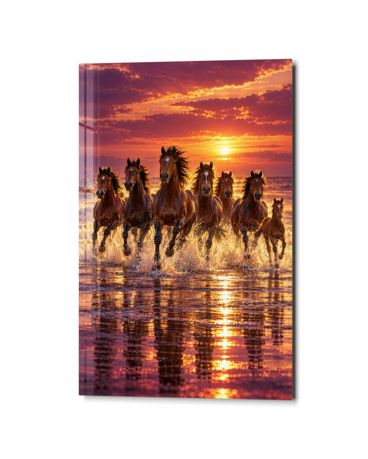 Seven Through the Shallows — studio view of glass wall art