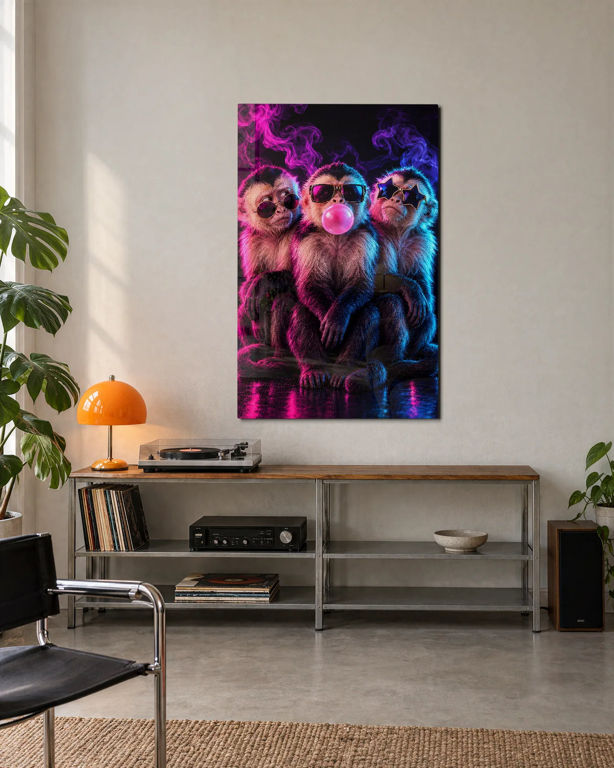 Three Cool Monkeys — shown in a living space