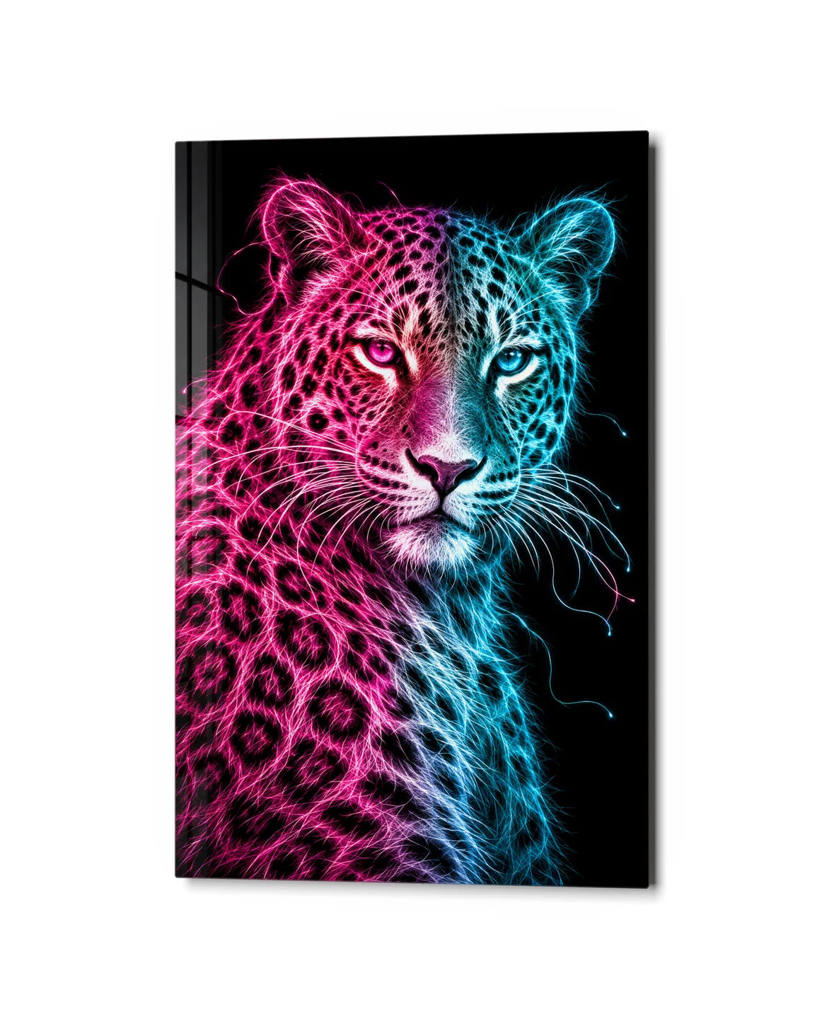 Leopard in Light Threads — studio view of glass wall art