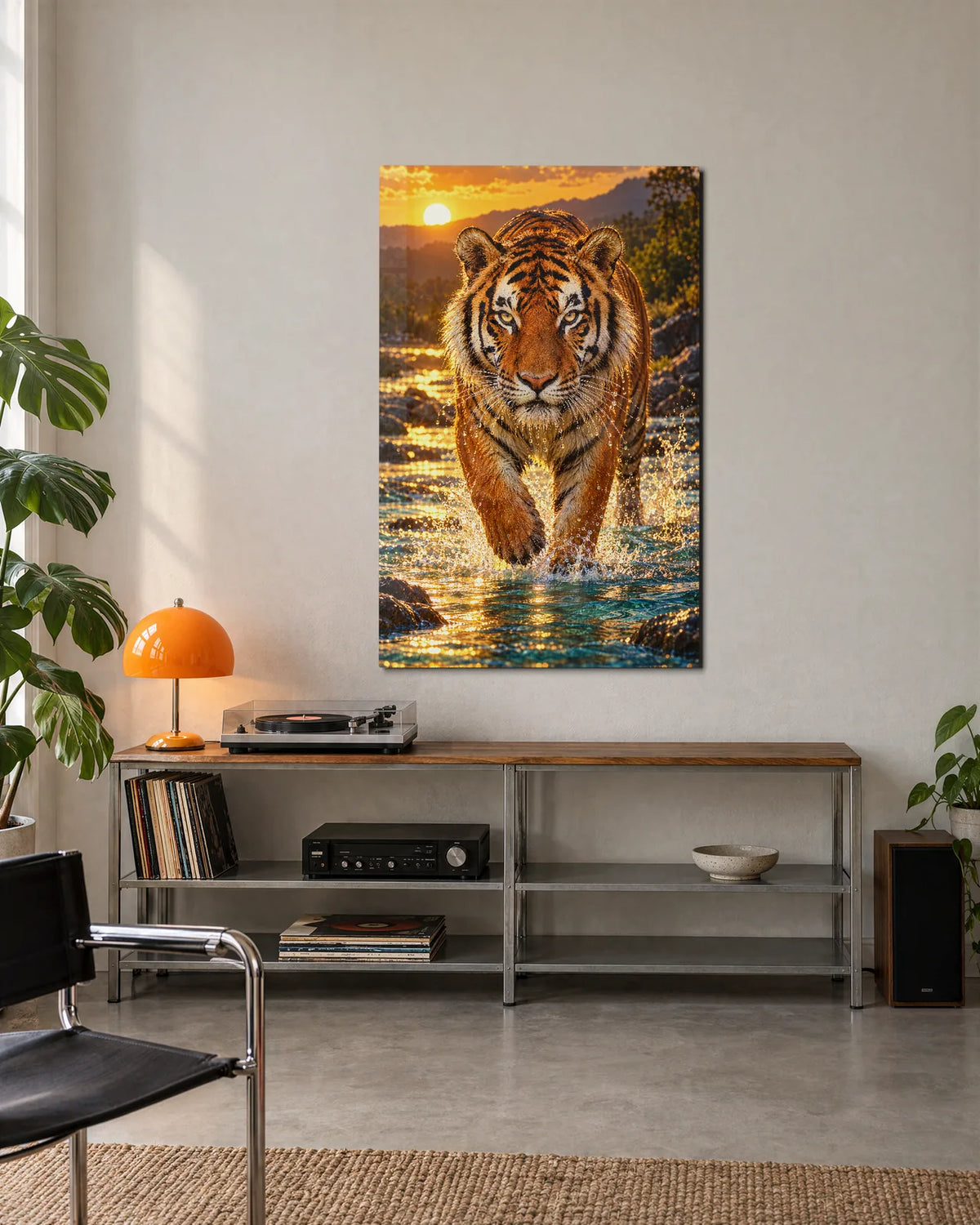 Tiger in the Gold Stream — shown in a living space