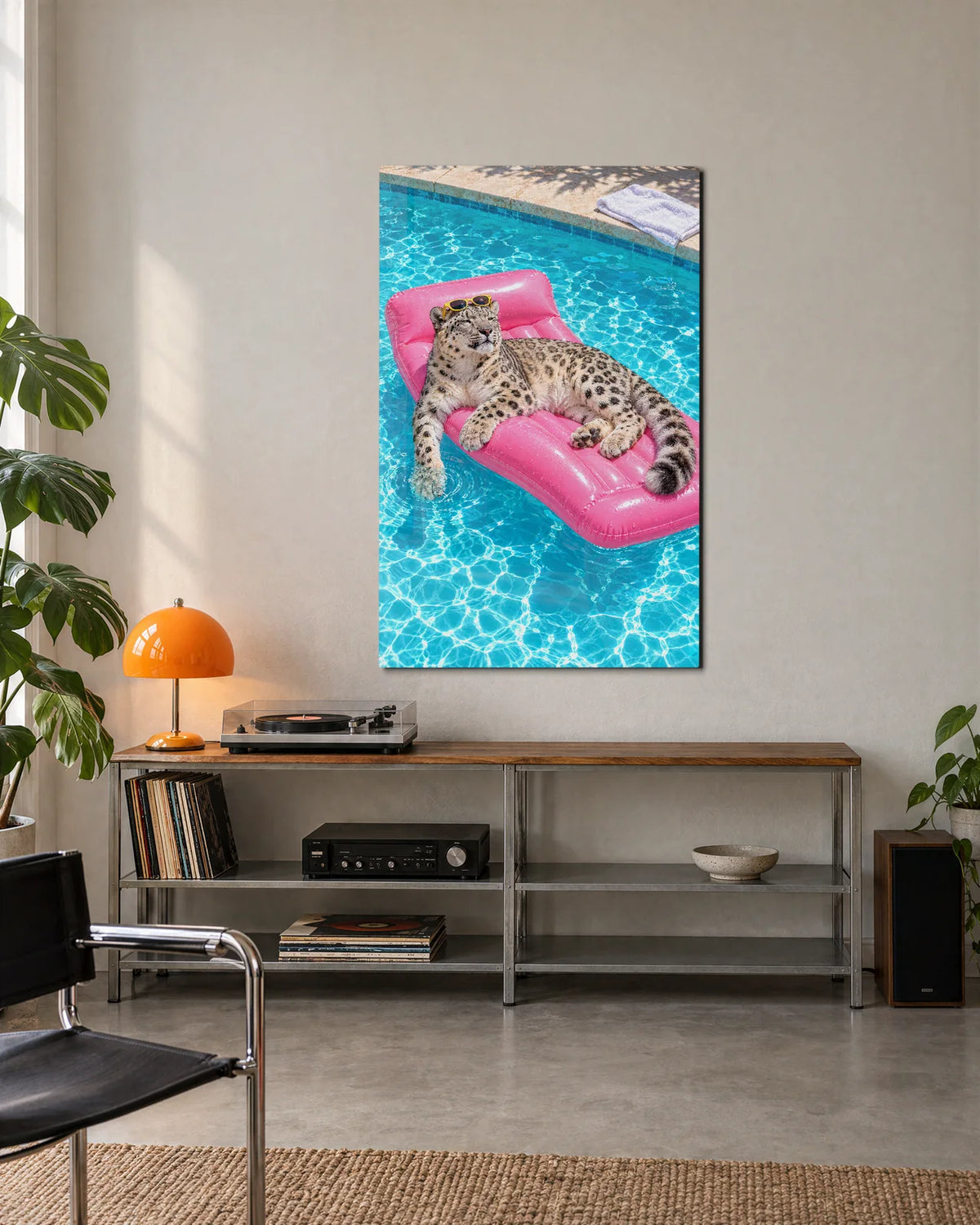 Leopard on a Pool Float — shown in a living space