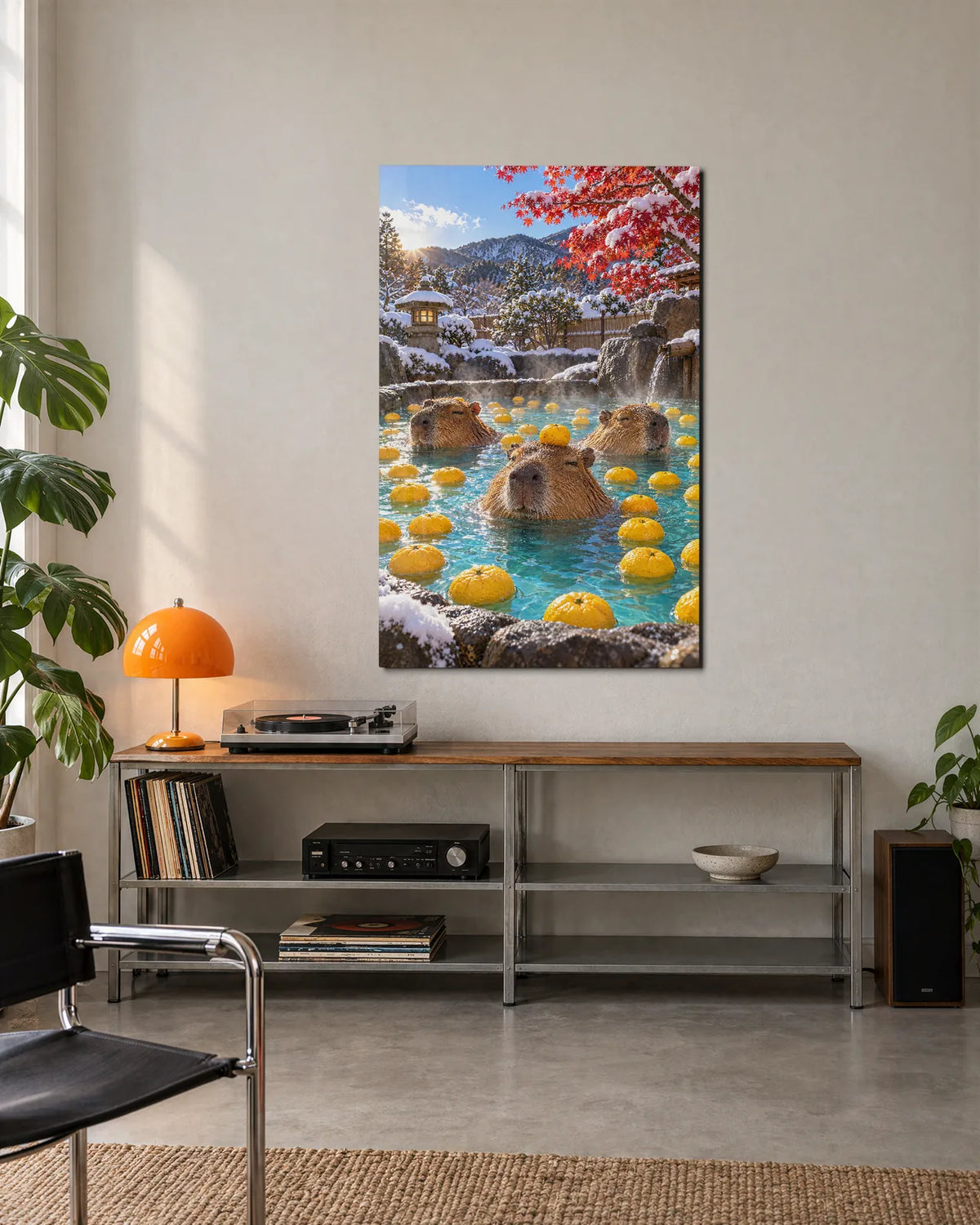 Capybaras in the Yuzu Bath — shown in a living space