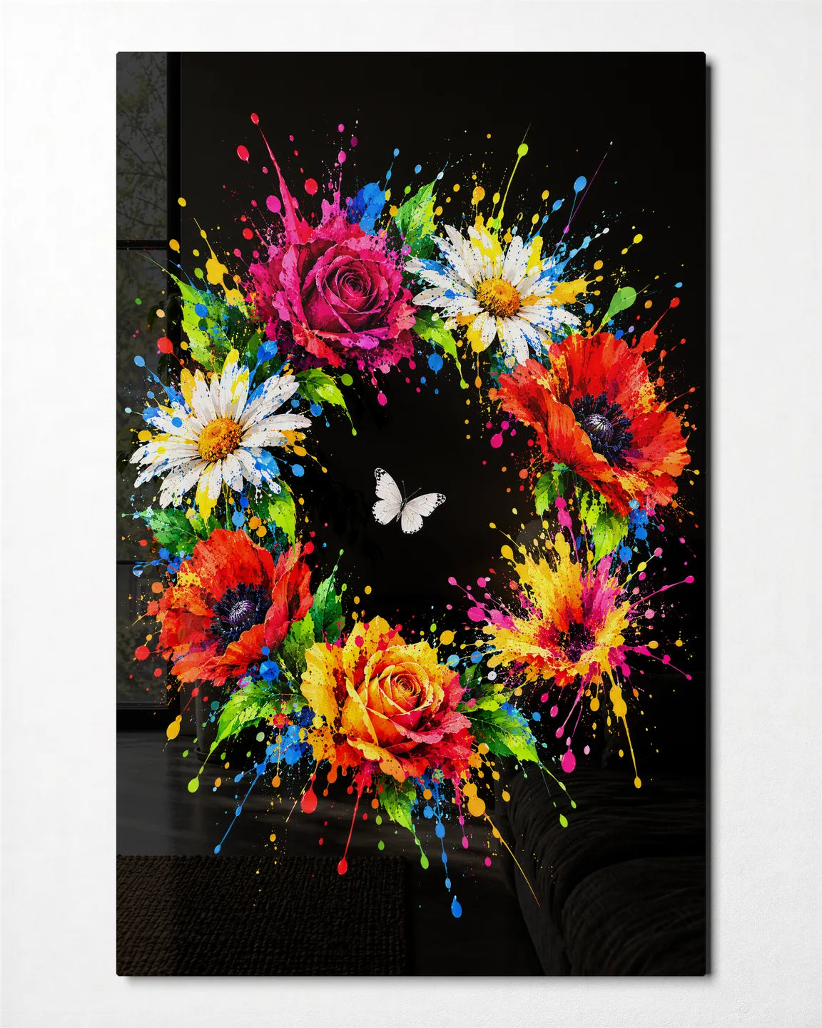 Wreath of Splashes — front view of glass wall art