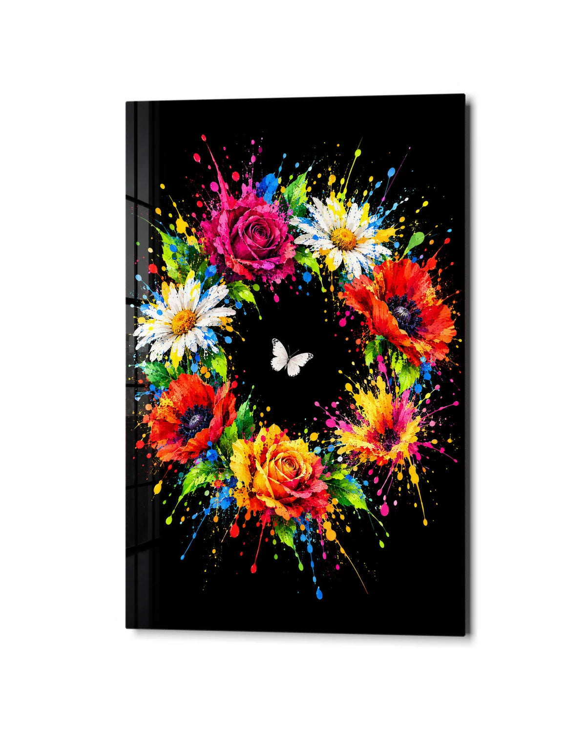 Wreath of Splashes — studio view of glass wall art