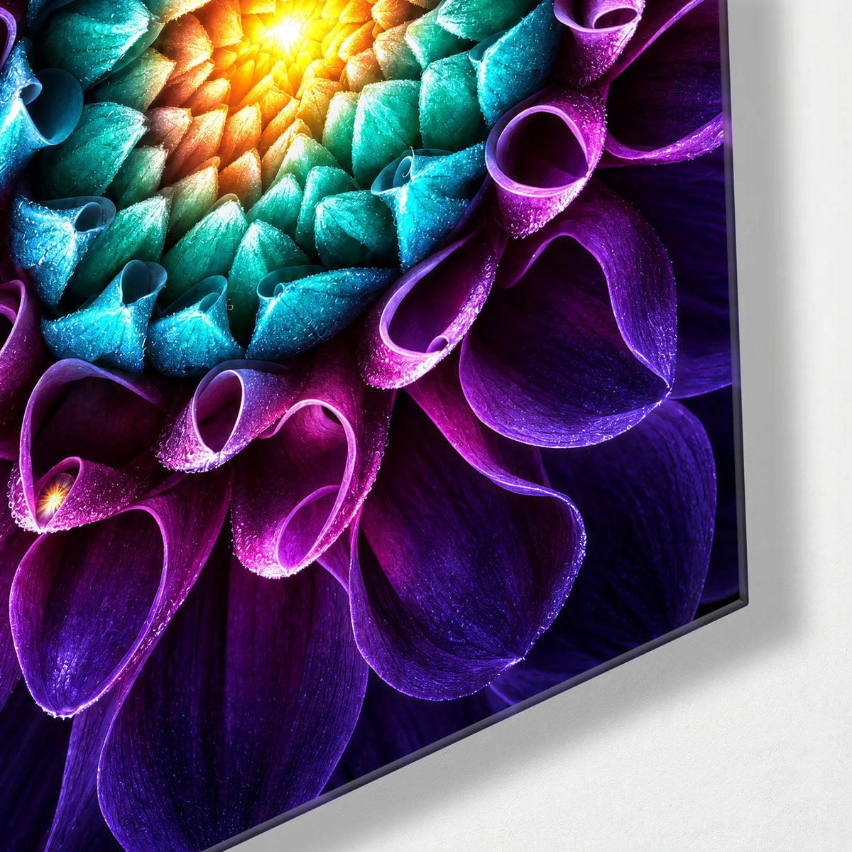 Sun in the Dahlia — corner detail of glass wall art