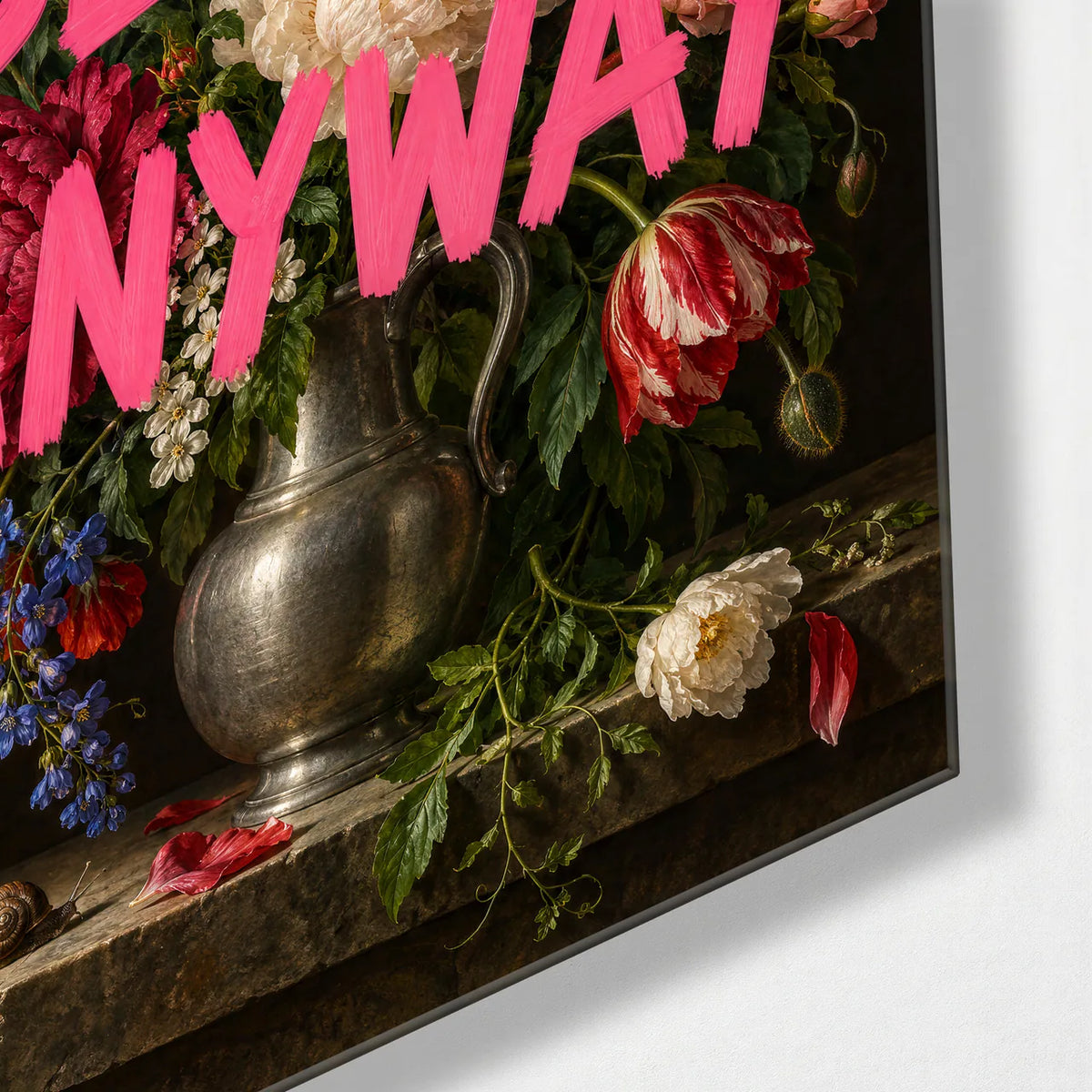 Bloom Anyway — corner detail of glass wall art