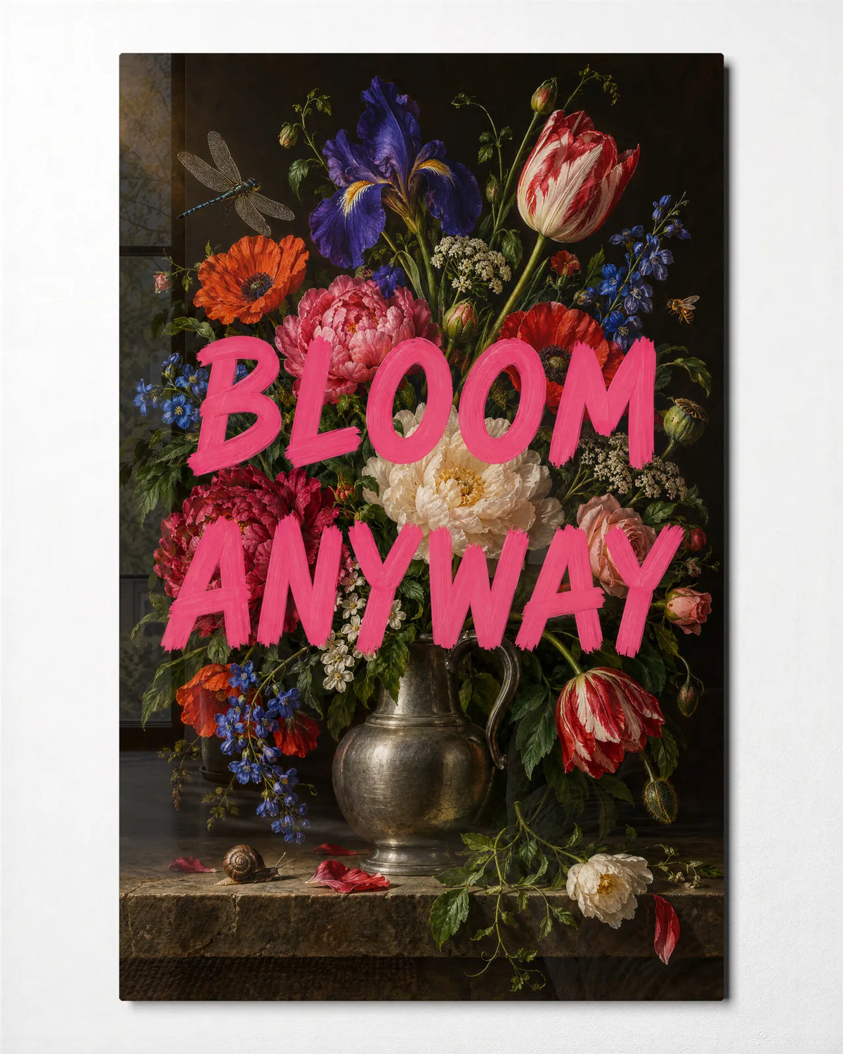Bloom Anyway — front view of glass wall art