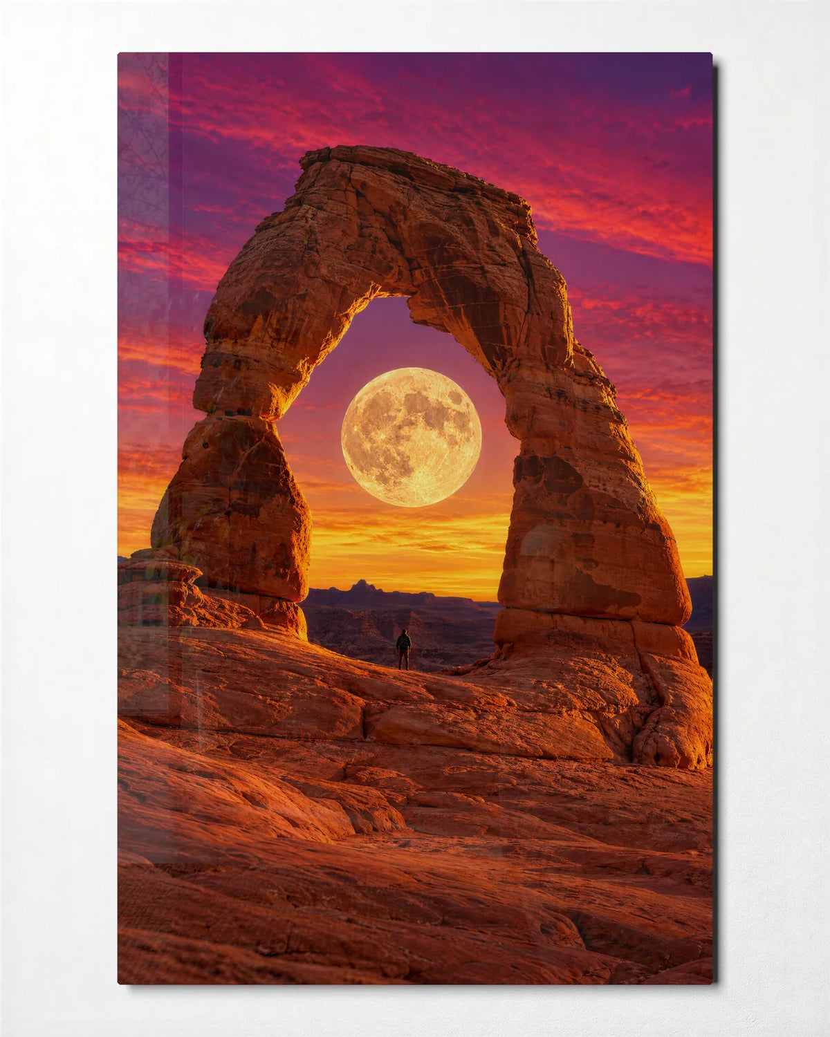 Moon in the Arch — front view of glass wall art