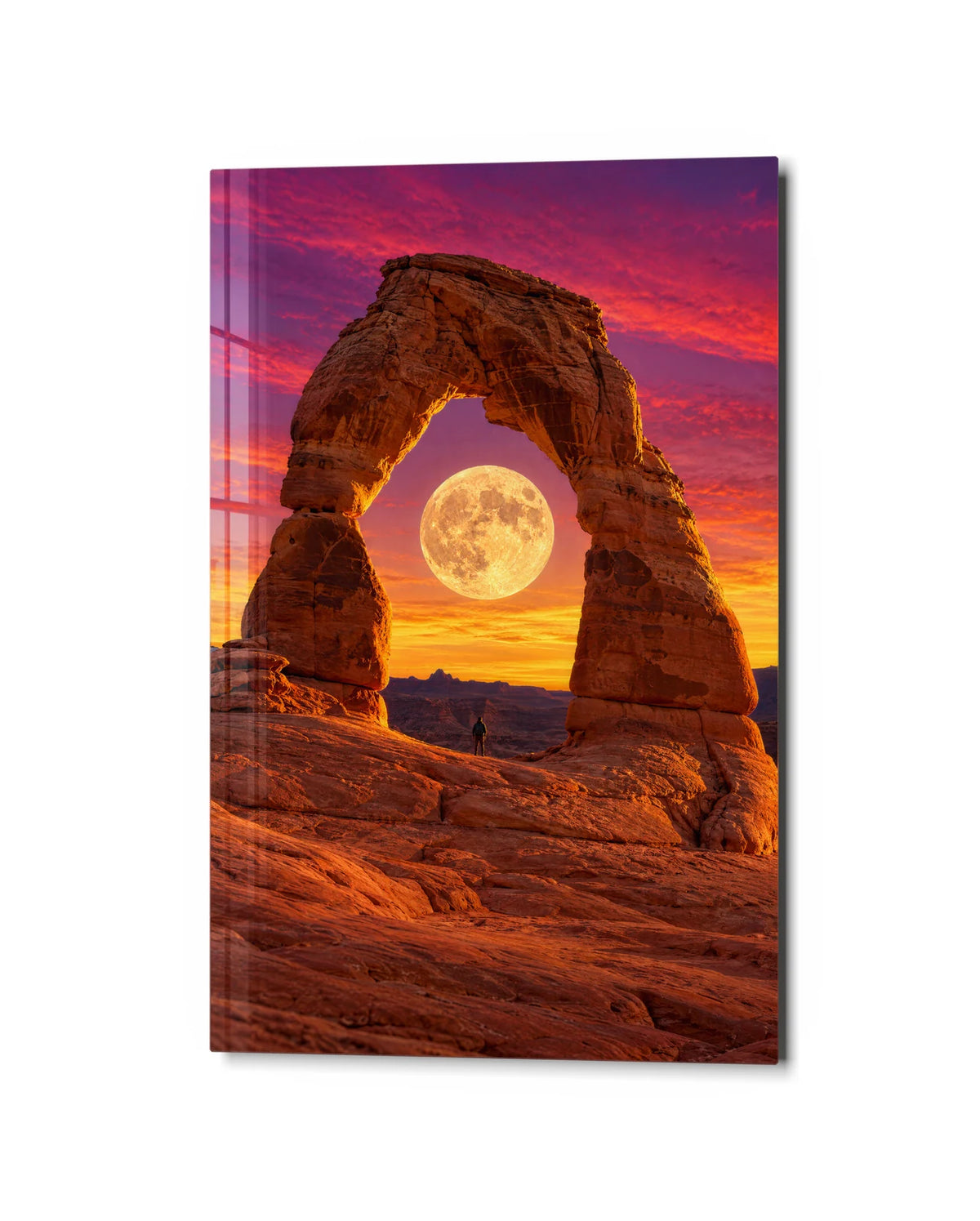 Moon in the Arch — studio view of glass wall art