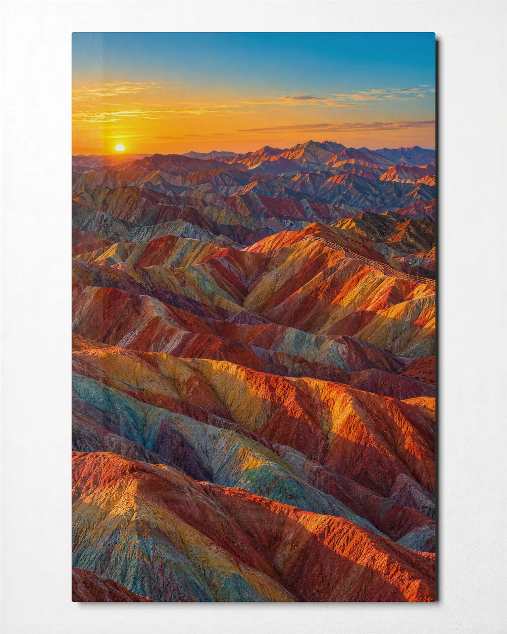 Rainbow Mountains — front view of glass wall art