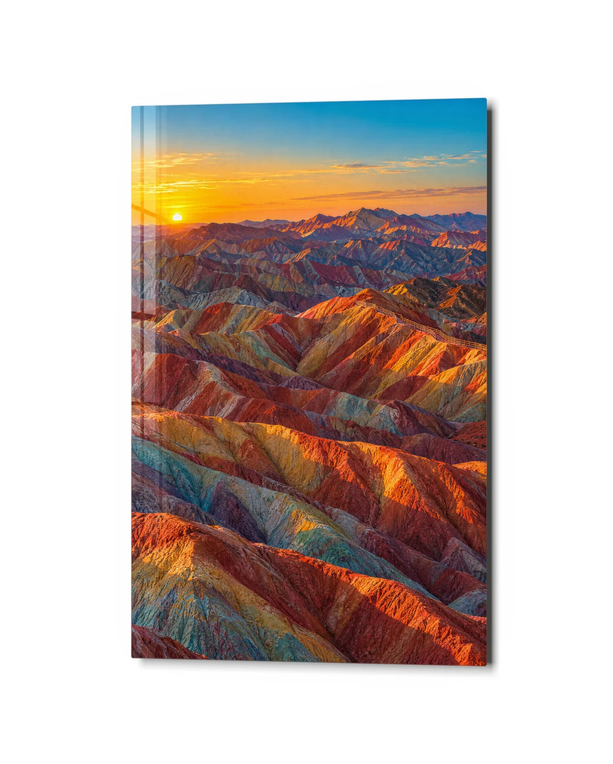 Rainbow Mountains — studio view of glass wall art