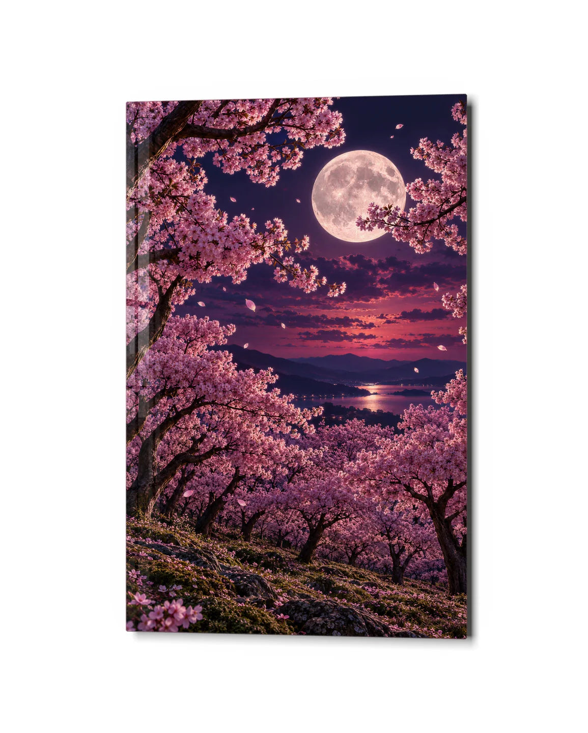 Moon Through the Blossom — studio view of glass wall art