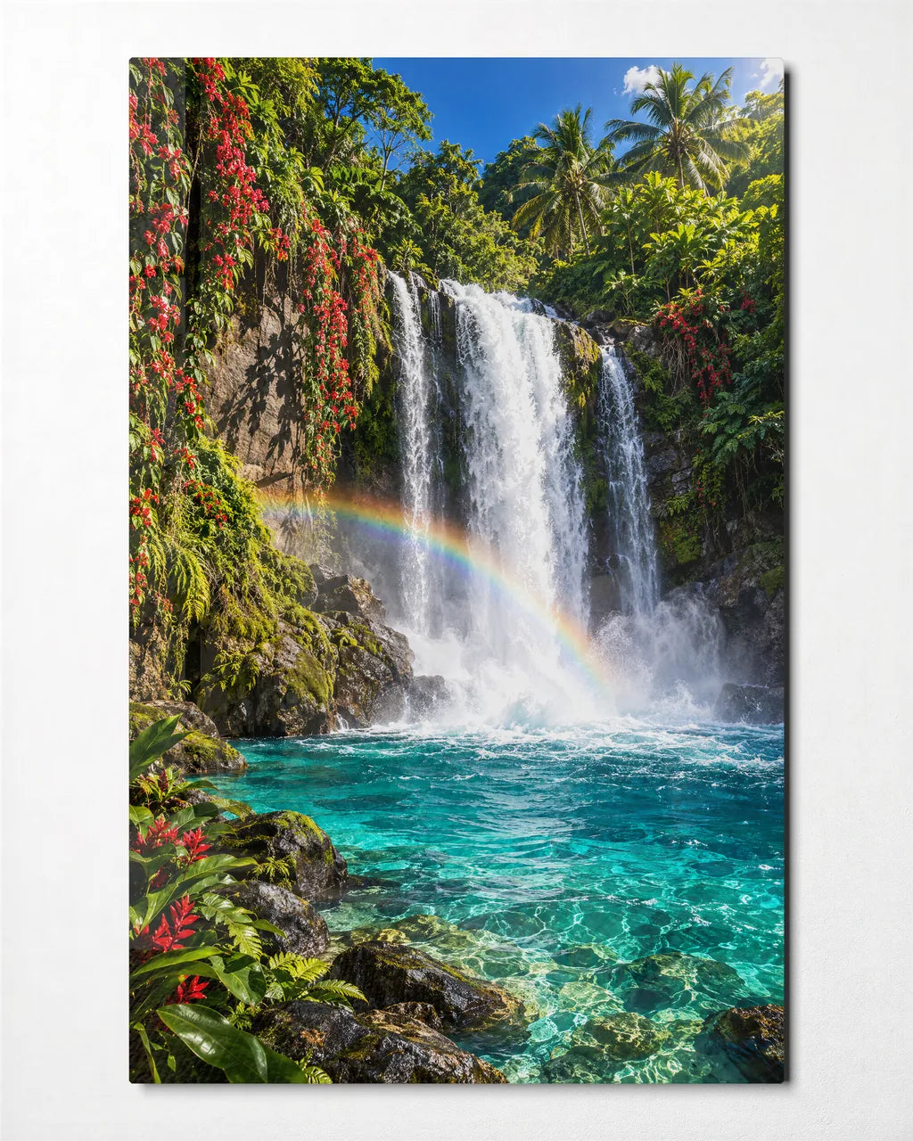 Rainbow in the Falls — front view of glass wall art