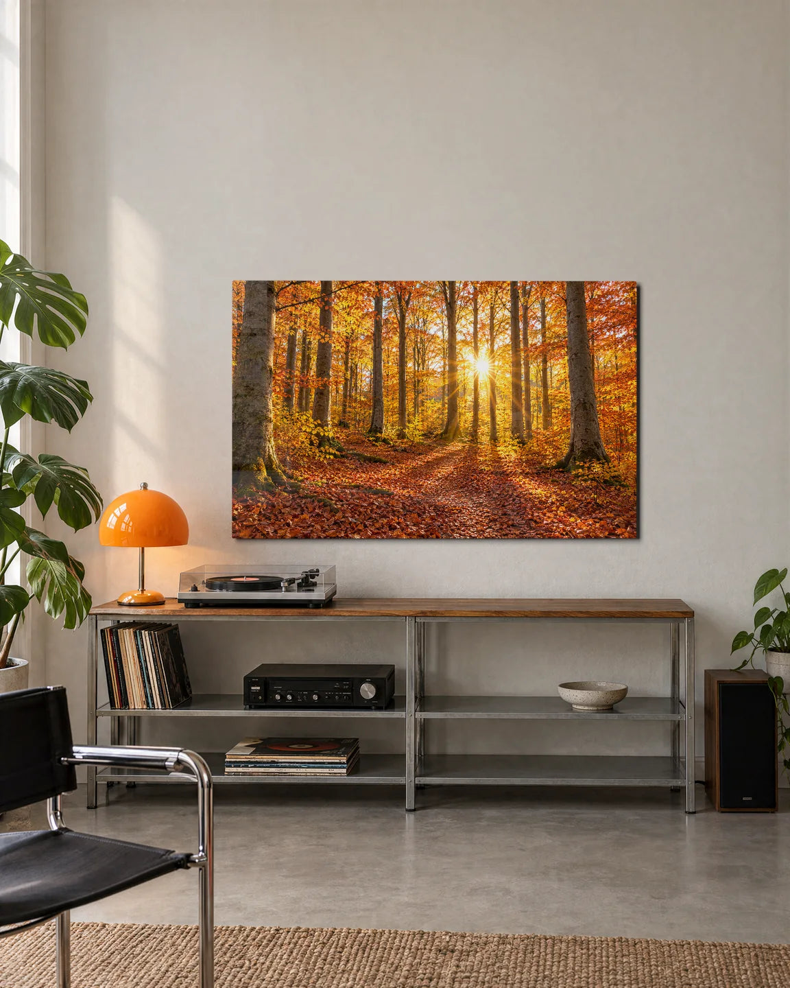 Sunlit Beech Path — shown in a living space