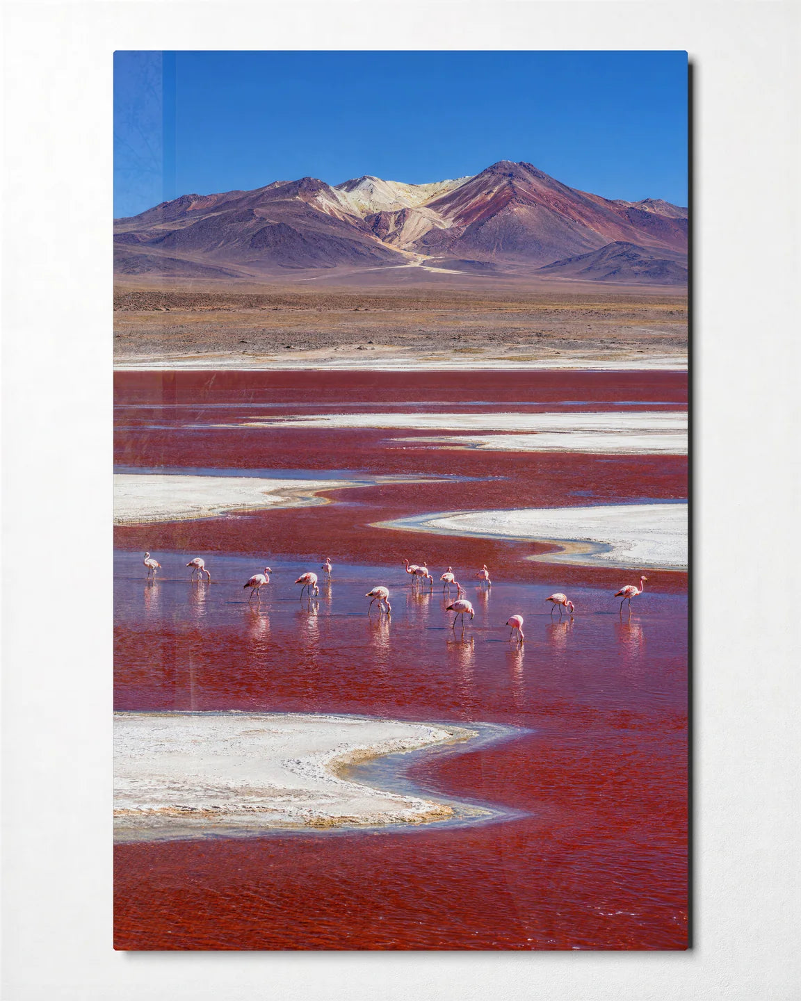Laguna Colorada — front view of glass wall art