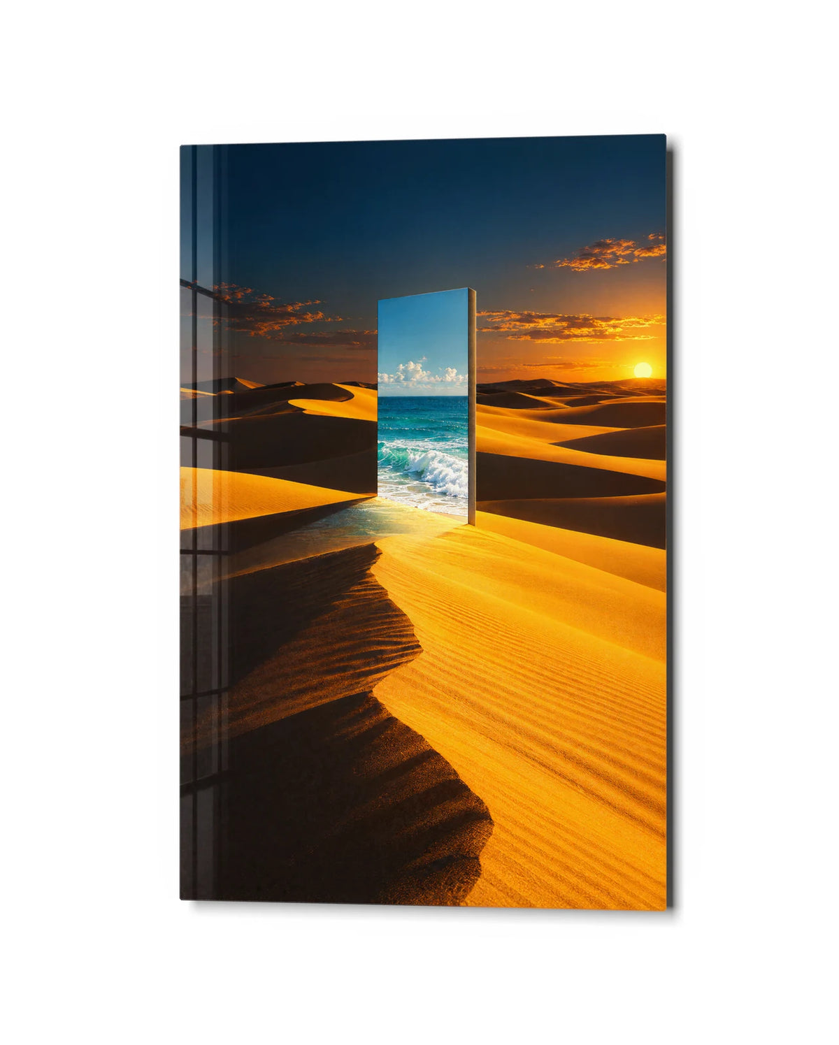Door in the Dunes — studio view of glass wall art