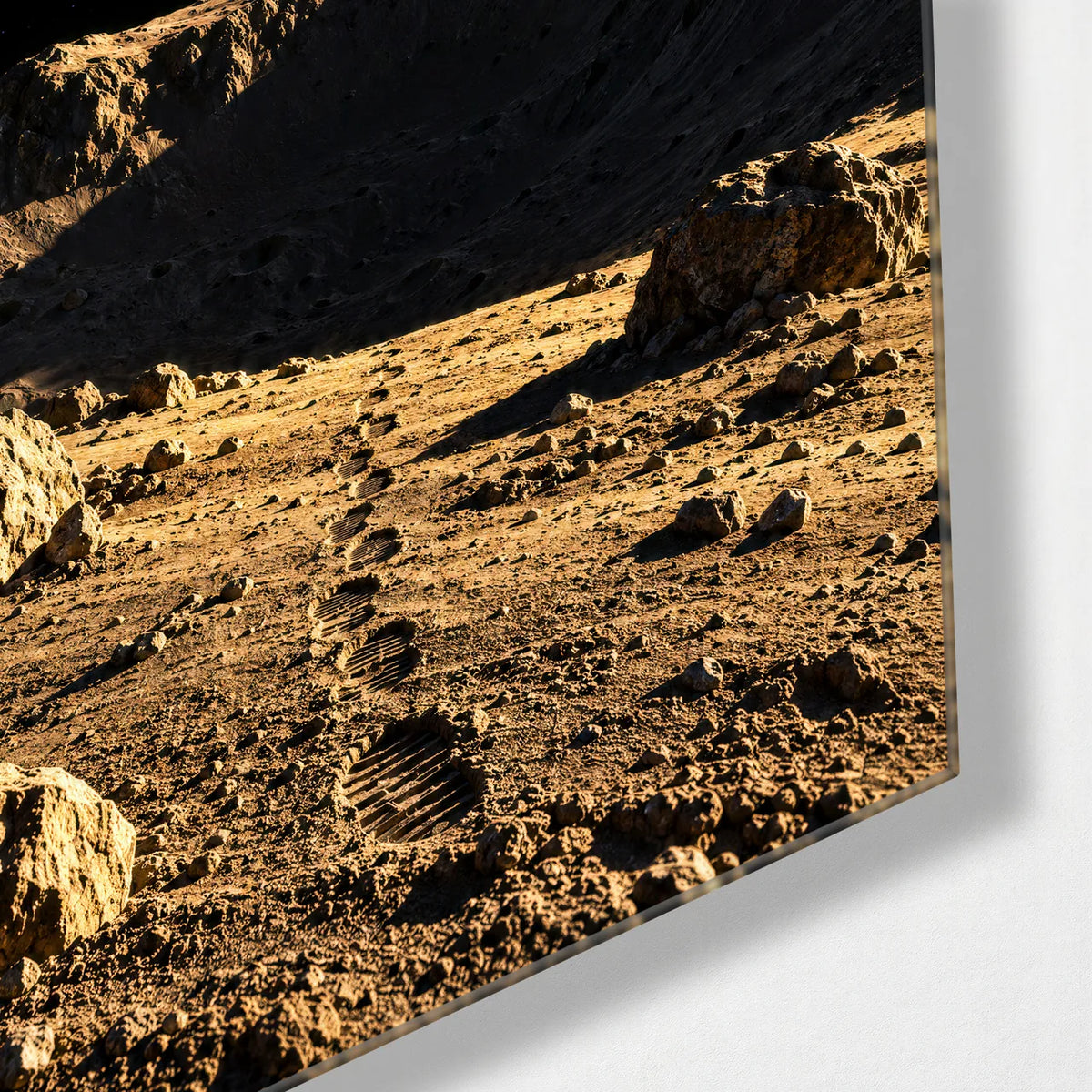 Earthrise in Gold — corner detail of glass wall art
