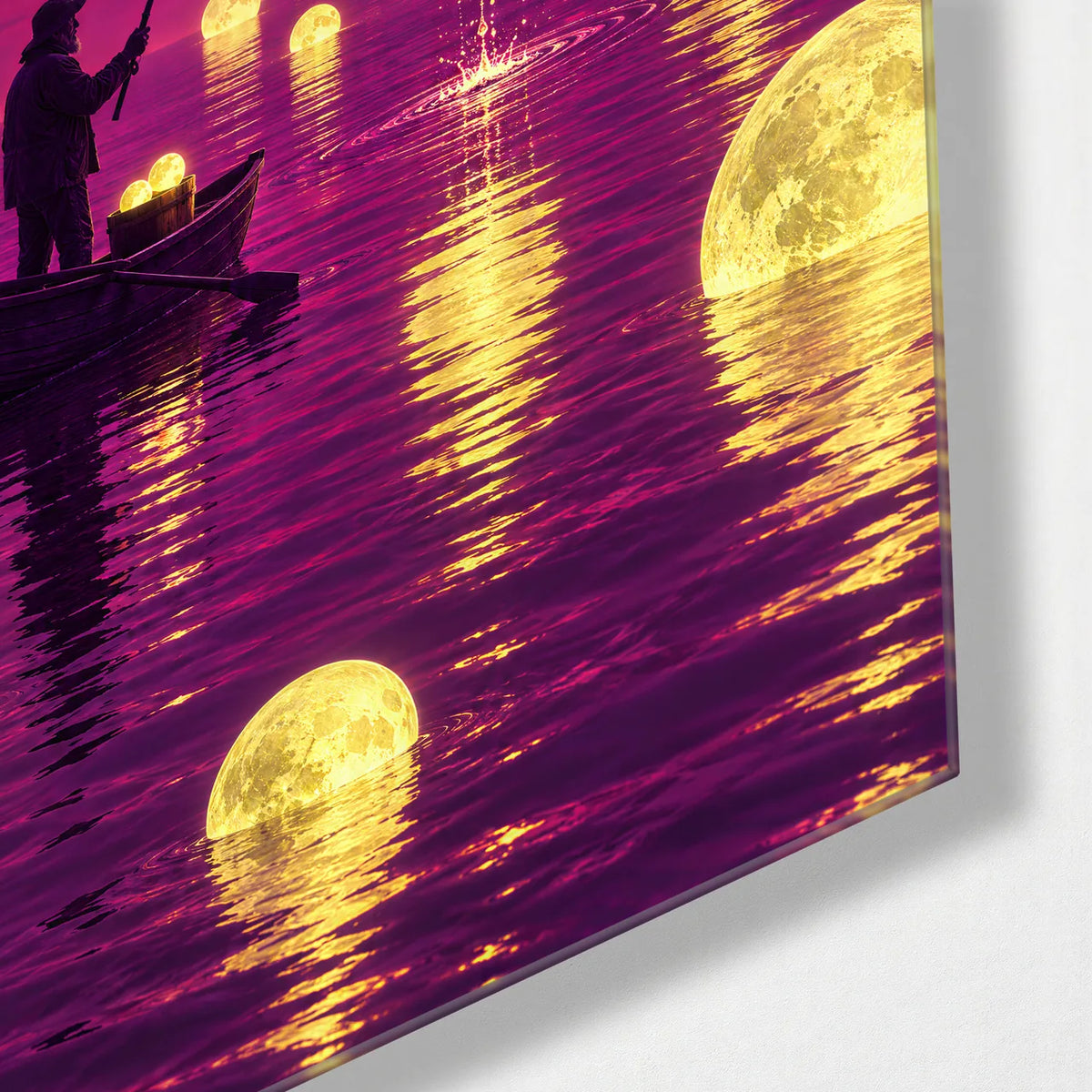 Fishing for Moons — corner detail of glass wall art