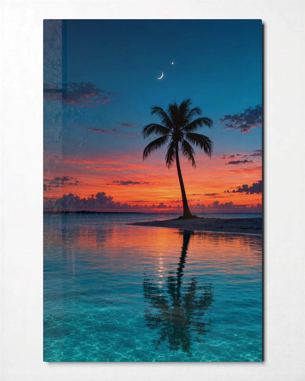 Venus and the Crescent — front view of glass wall art