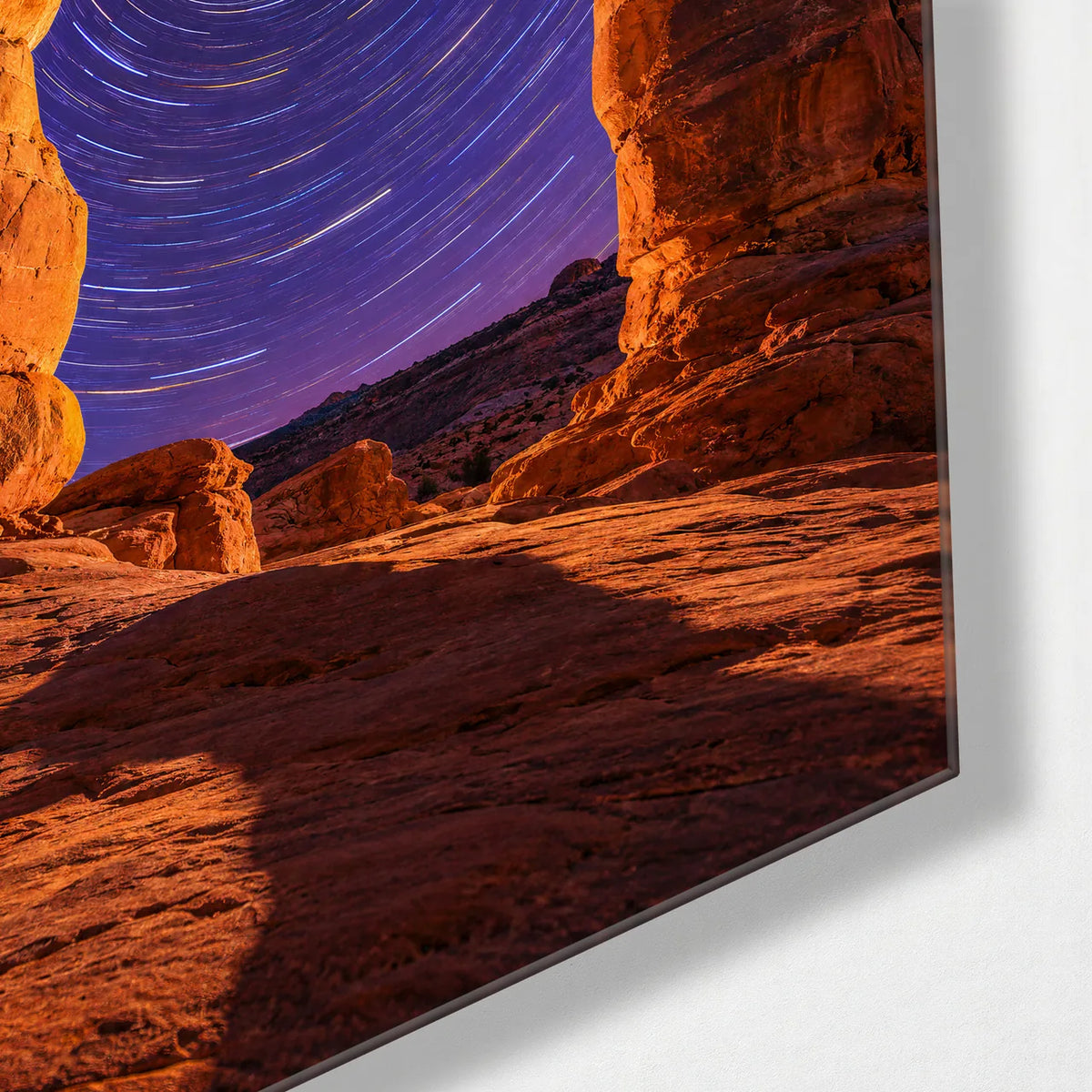 Star Trails Over the Arch — corner detail of glass wall art