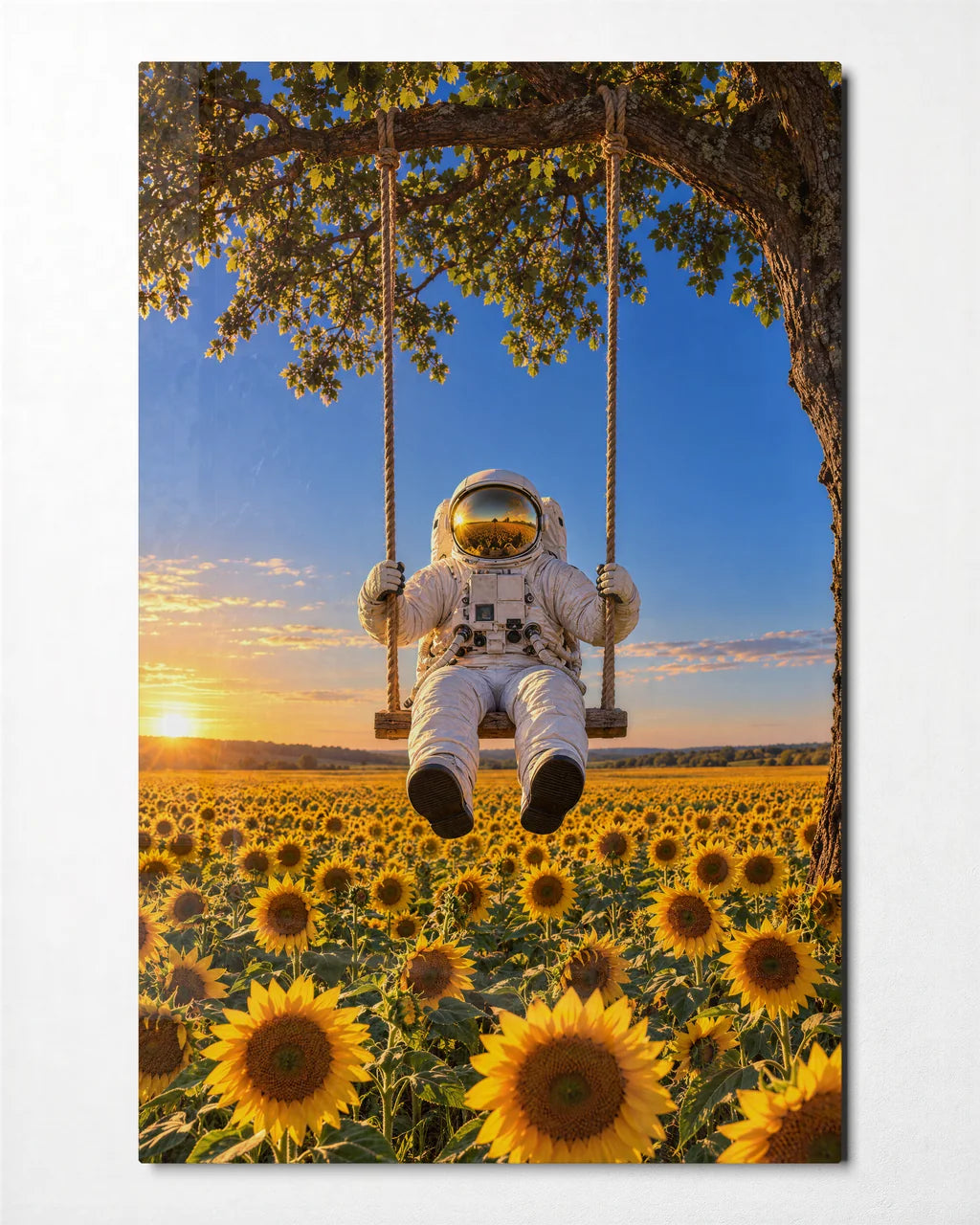 Astronaut in the Sunflowers — front view of glass wall art