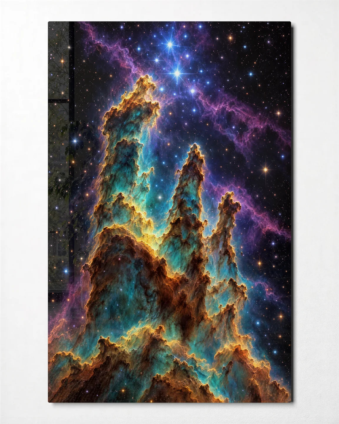 Pillars in Gold — front view of glass wall art
