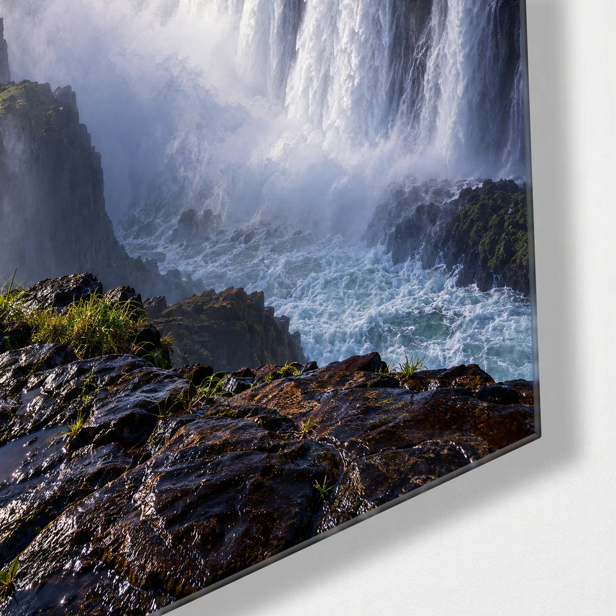 Moonbow at Victoria Falls — corner detail of glass wall art