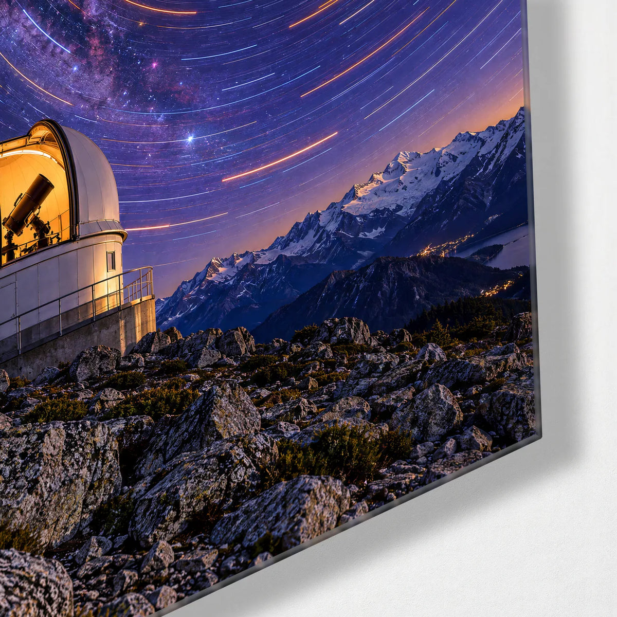 Observatory Under the Stars — corner detail of glass wall art
