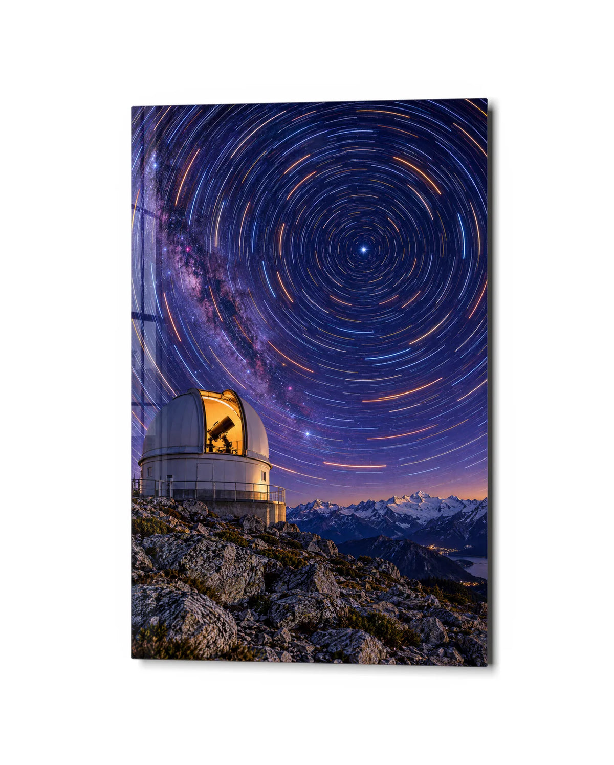 Observatory Under the Stars — studio view of glass wall art