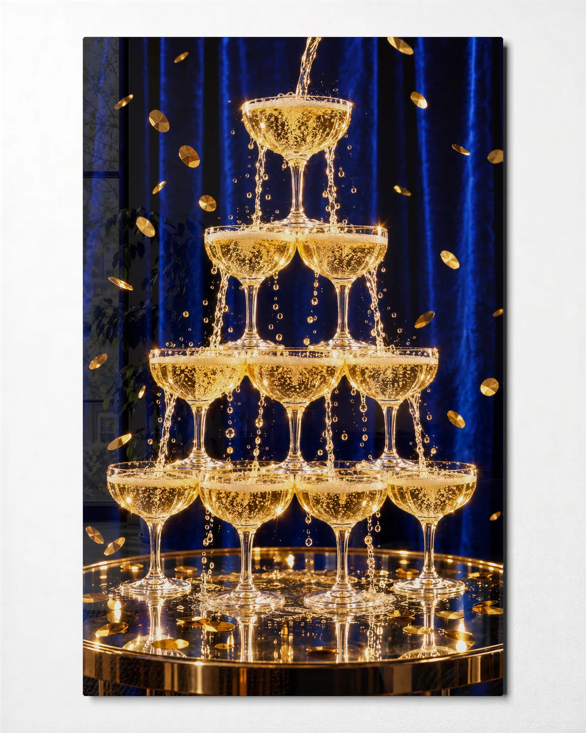 Champagne Tower — front view of glass wall art