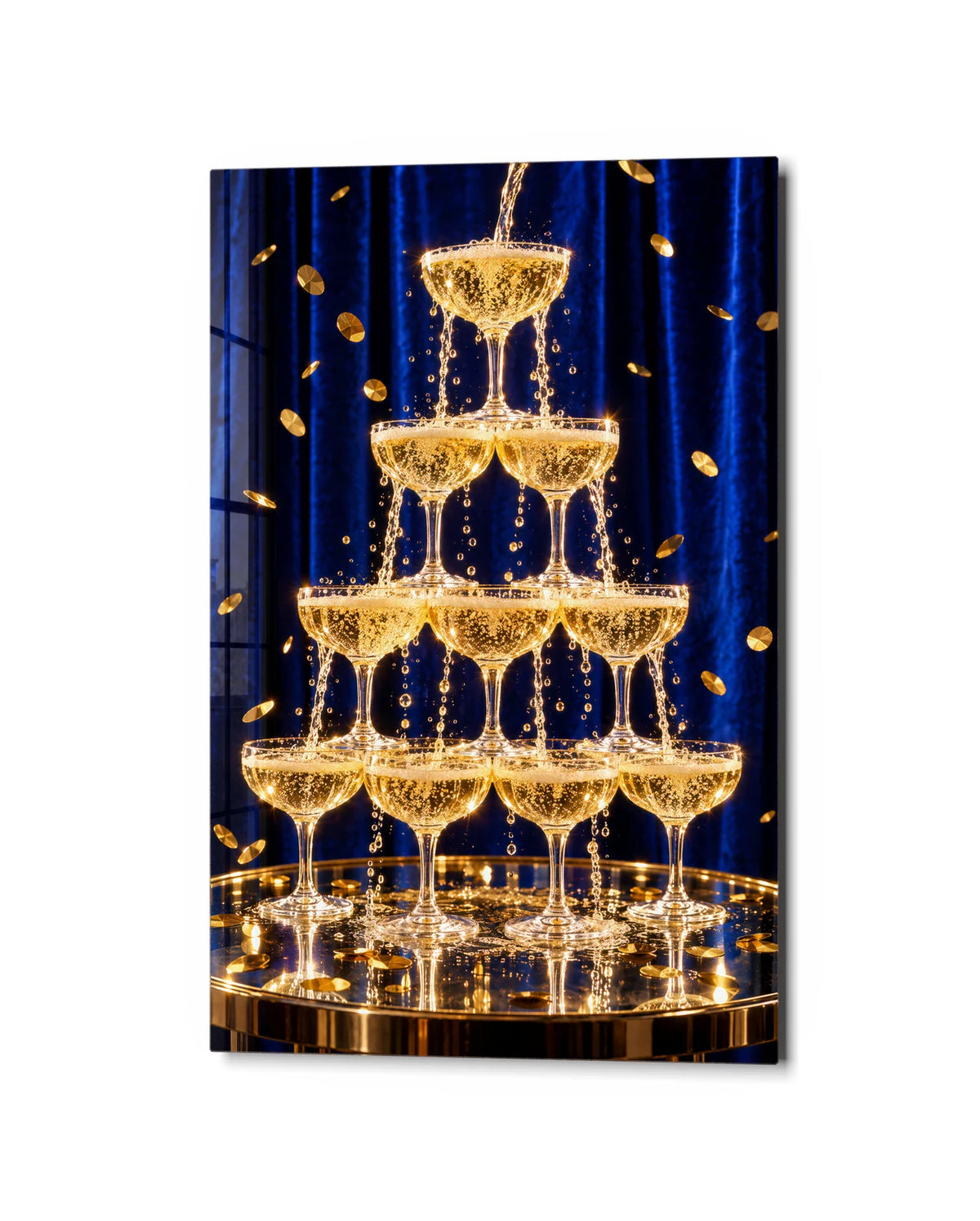 Champagne Tower — studio view of glass wall art