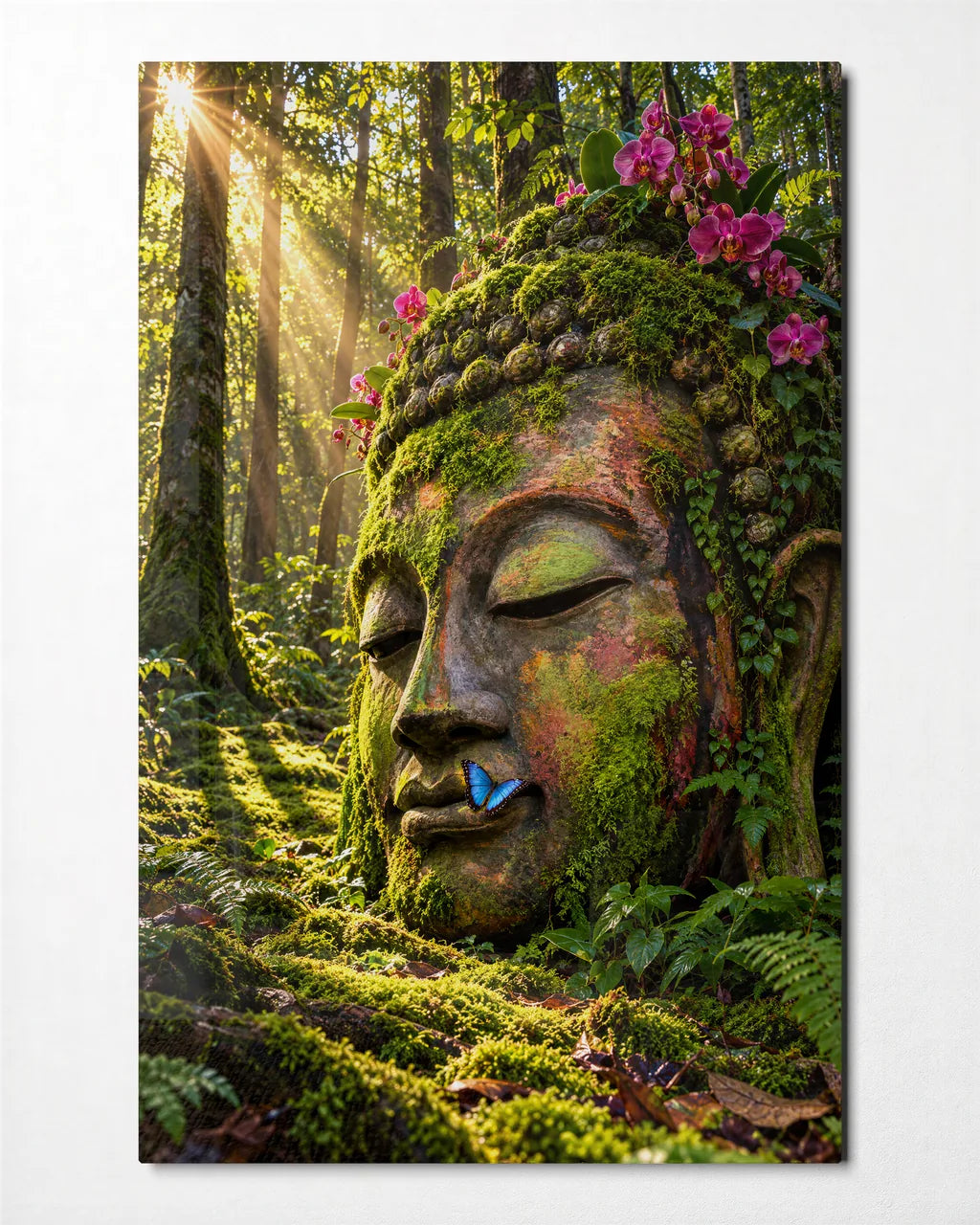 Buddha in the Moss — front view of glass wall art